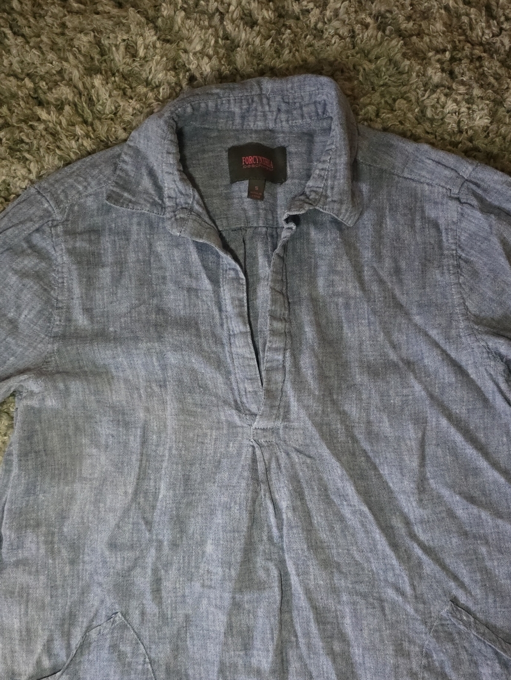 For Cynthia Blue Linen Blend Swim Coverup Tunic